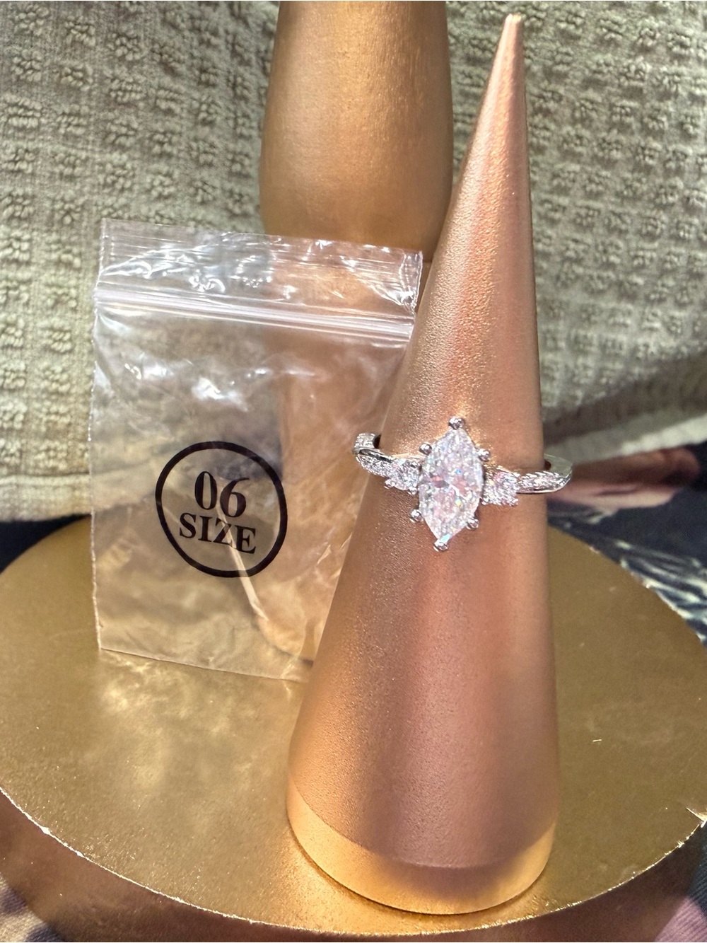Moissanite Silver Plated Marquise Engagement Ring - Silver -